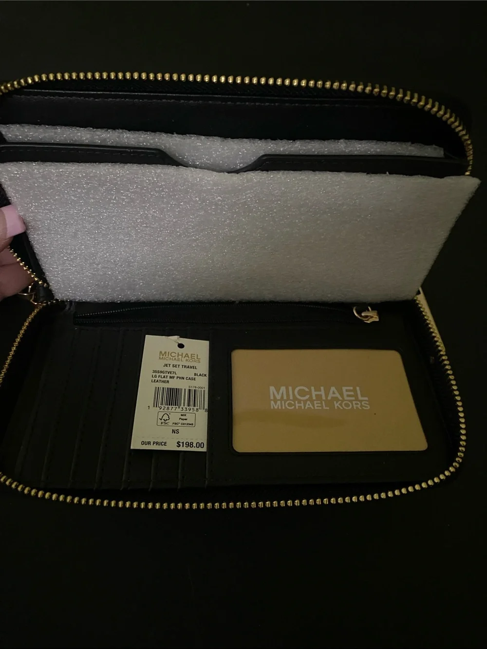 Michael Kors Black Leather Zip-Around Wristlet with Gold Logo - Picture 2 of 3